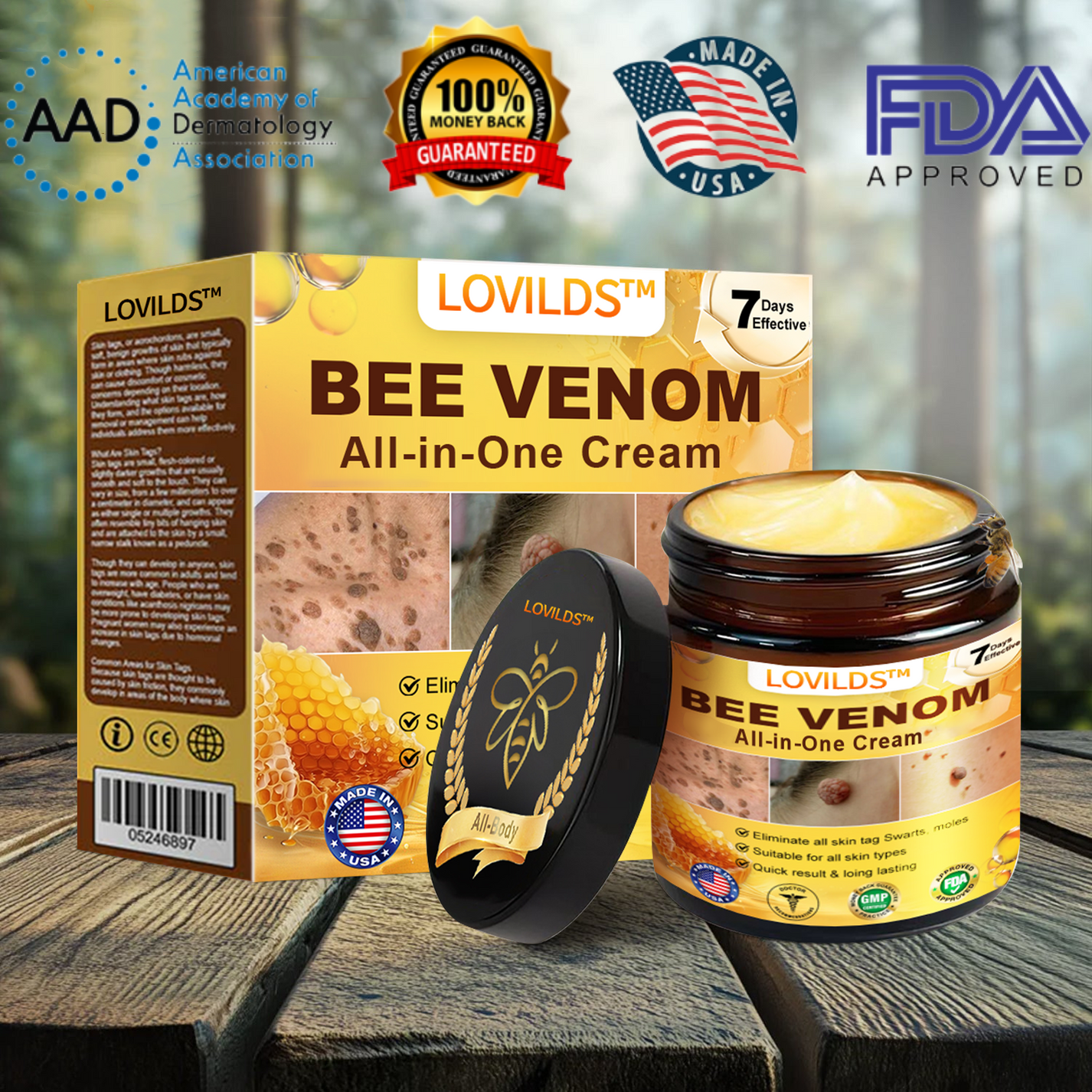 Crème tout-en-un au venin d'abeille approuvée par les dermatologues américains