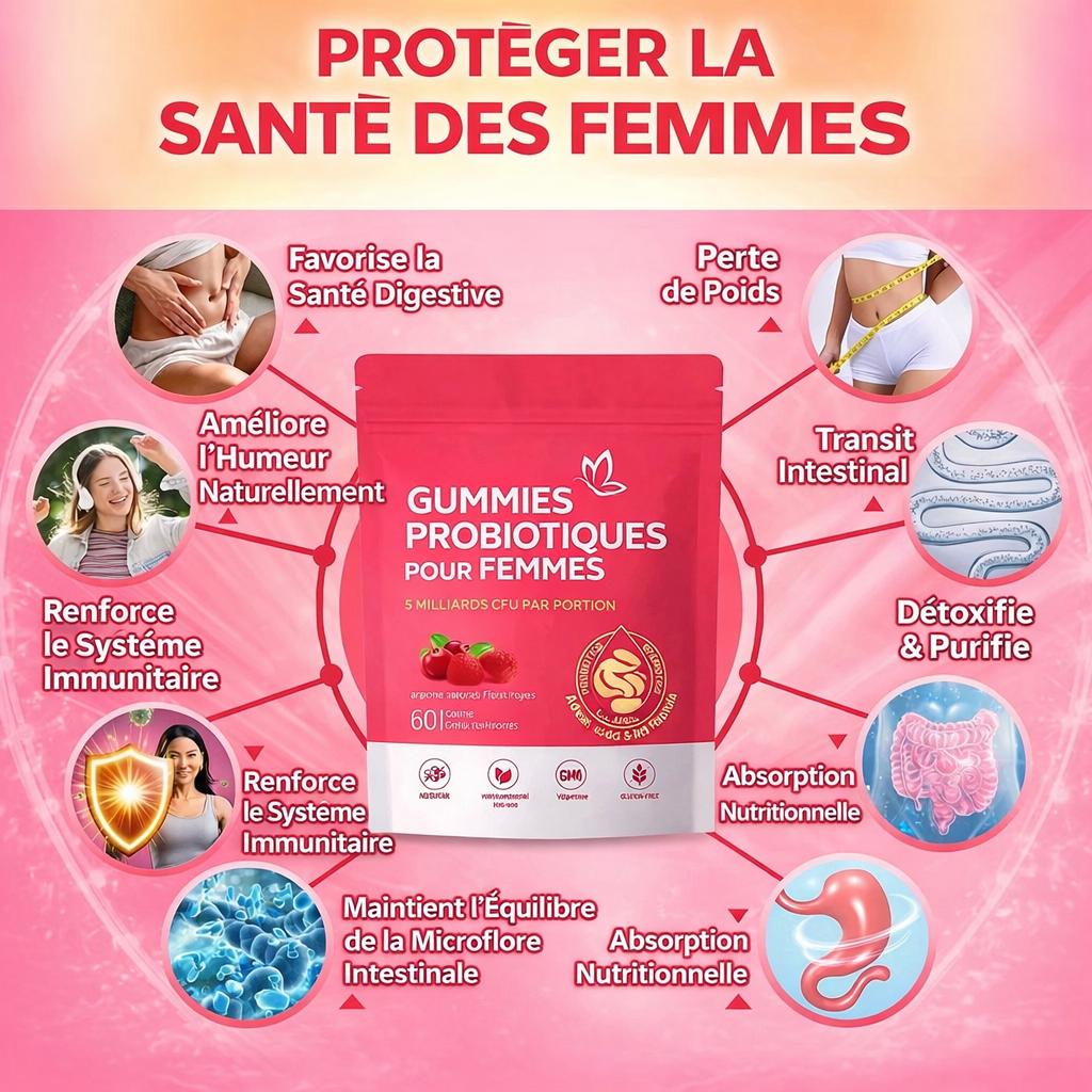 Gummies Probiotiques Femme – Ventre Plat, Équilibre Intime & Digestion Parfaite