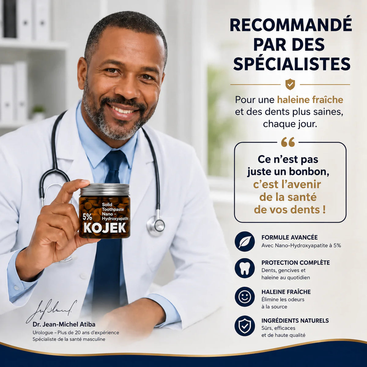 Comprimés de dentifrice à 5 % d'hydroxyapatite