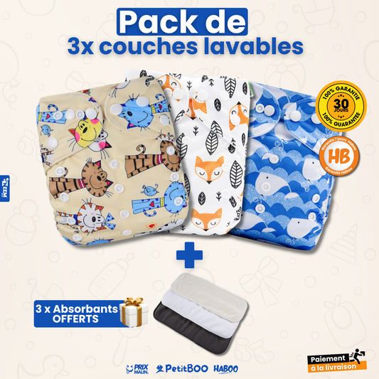 Pack de 3 ou 6 couches lavables