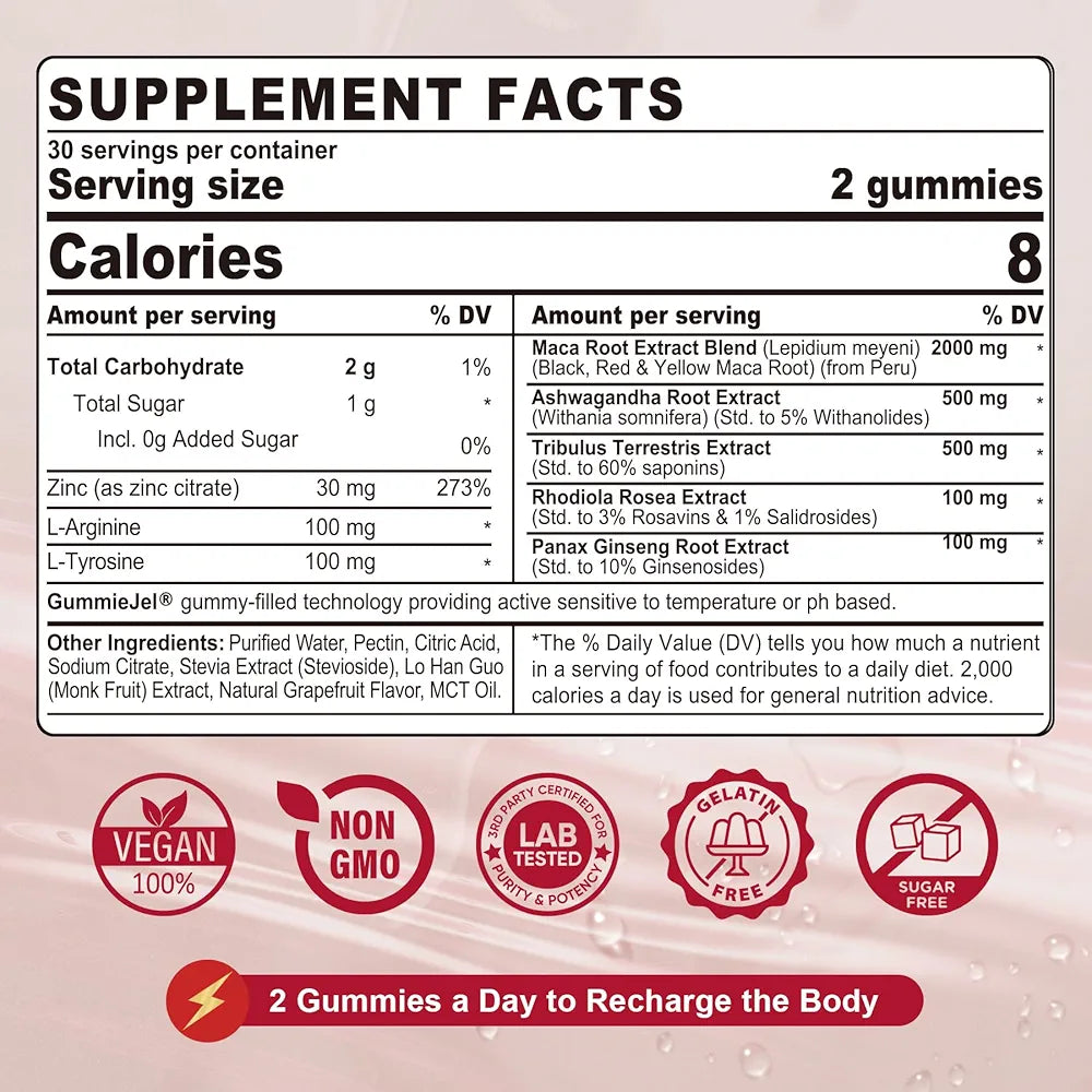 ✨ MacaForce™ – Gummies Maca 2000 mg (Sans sucre)