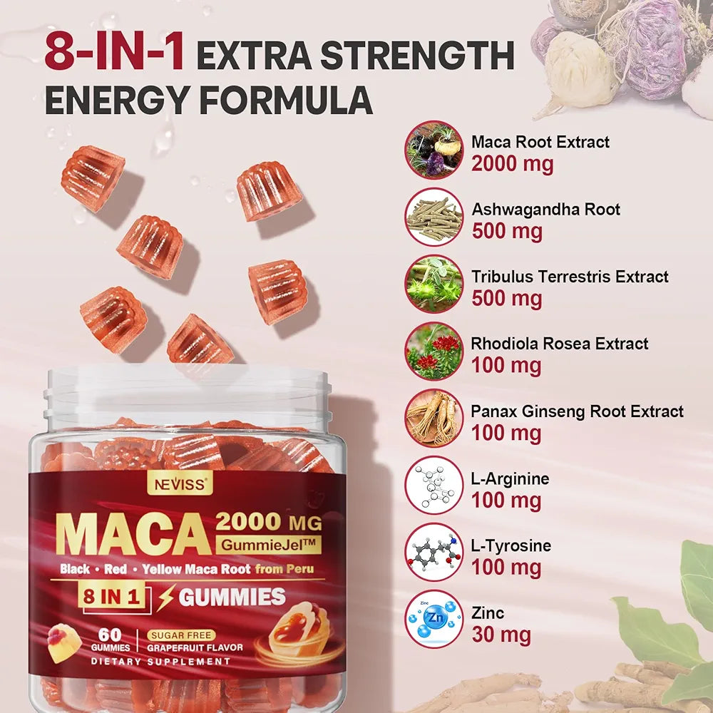 ✨ MacaForce™ – Gummies Maca 2000 mg (Sans sucre)