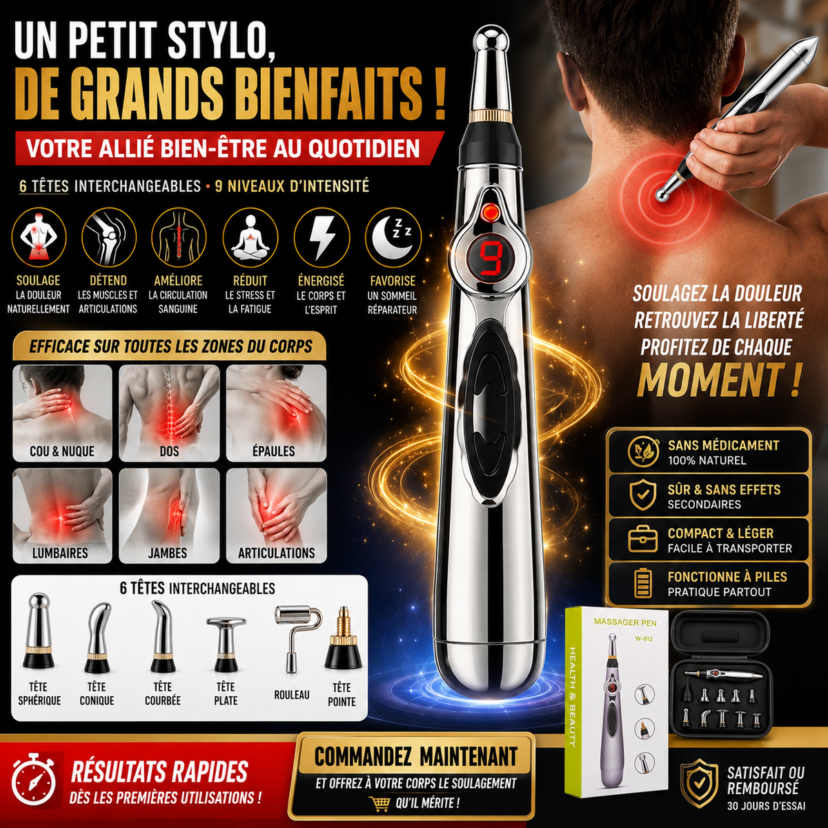 Stylo Masseur 6 en 1 – Soulage Douleurs, Tensions & Fatigue
 Pro™.