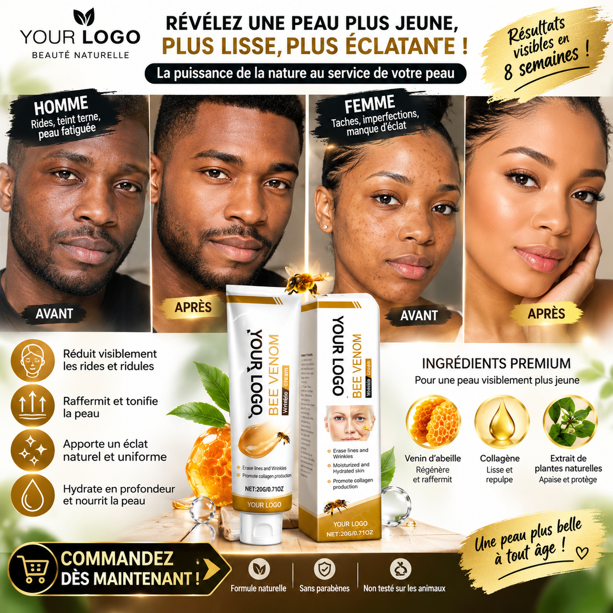 🐝 Crème Anti-Rides Venin d'Abeille & Effet Botox – Jeunesse Immédiate