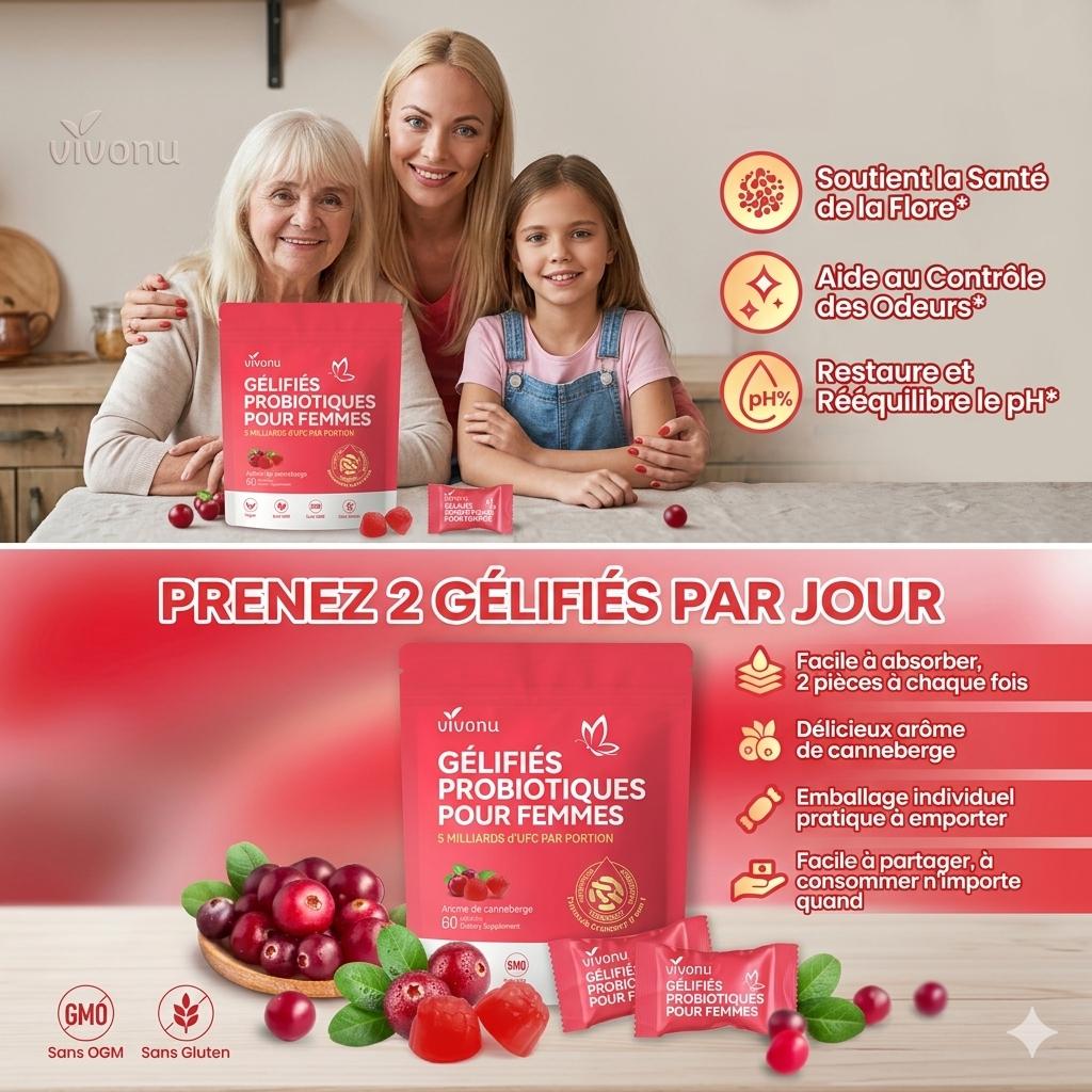 ⭐Gummies Probiotiques Femme – Ventre Plat, Équilibre Intime & Digestion Parfaite Nouveaux