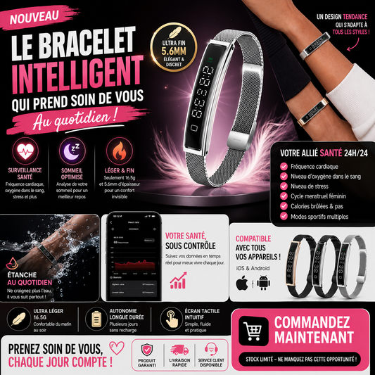 35,000 f cfa 💎 Bracelet Intelligent Santé Premium – Suivi Cardiaque, Sommeil, Oxygène & Activité 24h/24.