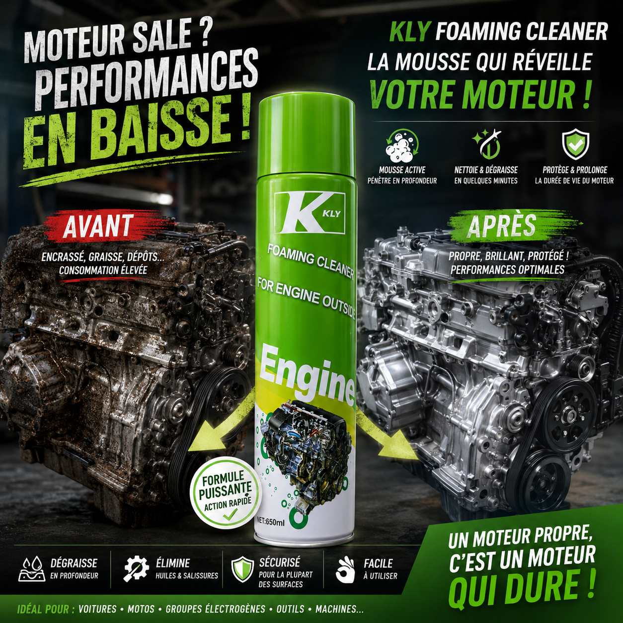 Nettoyant Moteur CARMOON (650ml) – Un Neuf Moteur en 10 Secondes sans Eau !