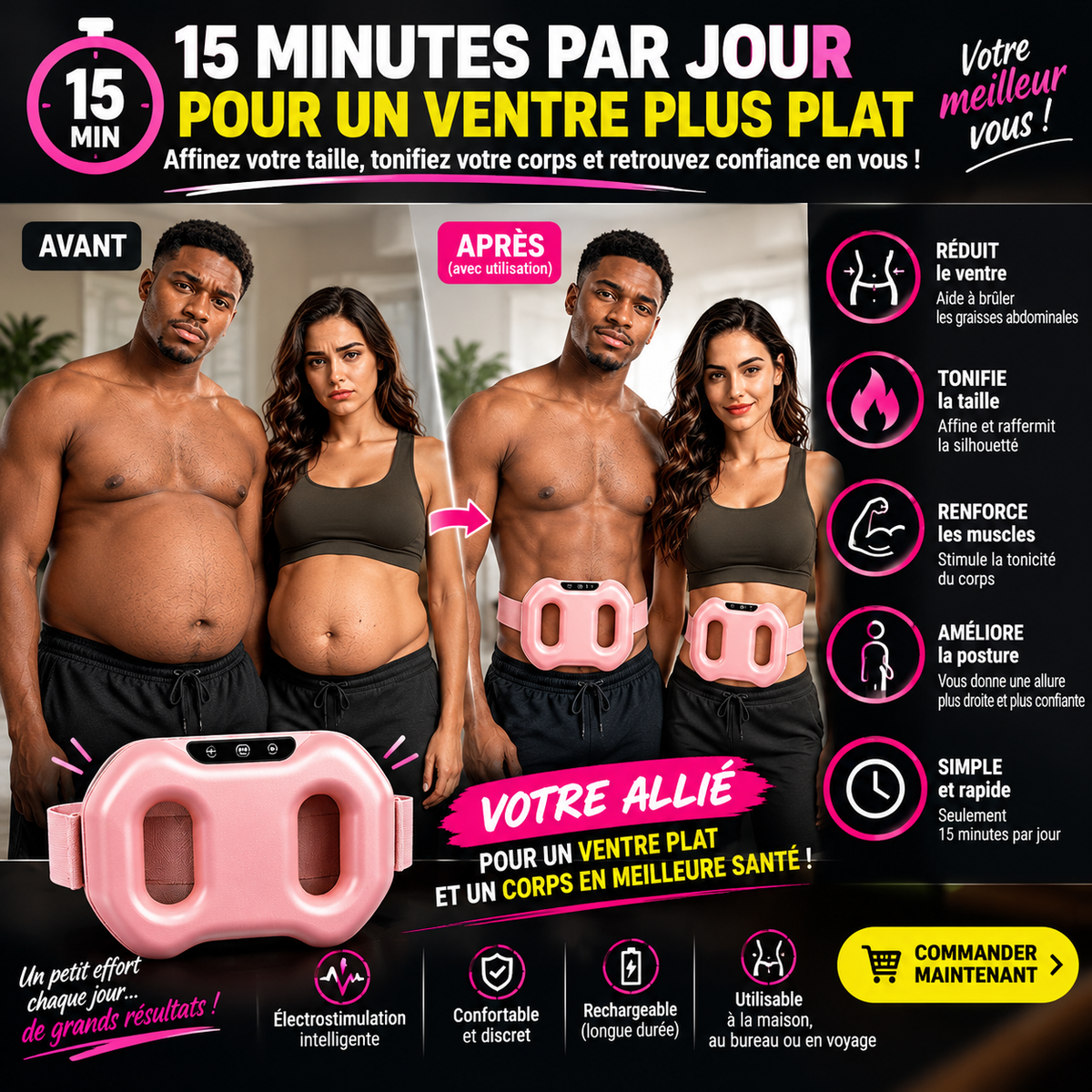 Ceinture Électrostimulation Corps Entier  – Ventre Plat en 15 Minutes par Jour