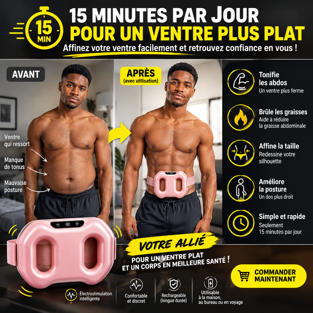 Ceinture Électrostimulation Corps Entier  – Ventre Plat en 15 Minutes par Jour
