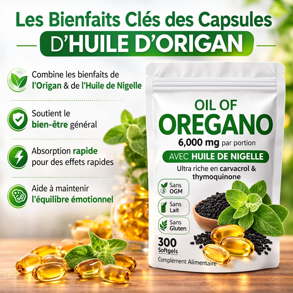 Huile d’Origan & Nigelle 6000 mg – Immunité Puissante & Détox Naturelle