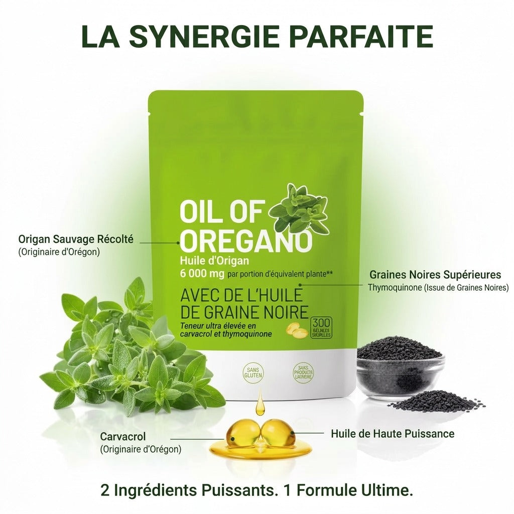 Huile d'Origan Ultra Concentrée (Carvacrol élevé) + Huile de Nigelle – Format Économique