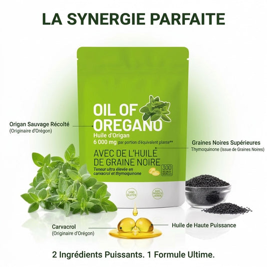 Huile d'Origan Ultra Concentrée (Carvacrol élevé) + Huile de Nigelle – Format Économique
