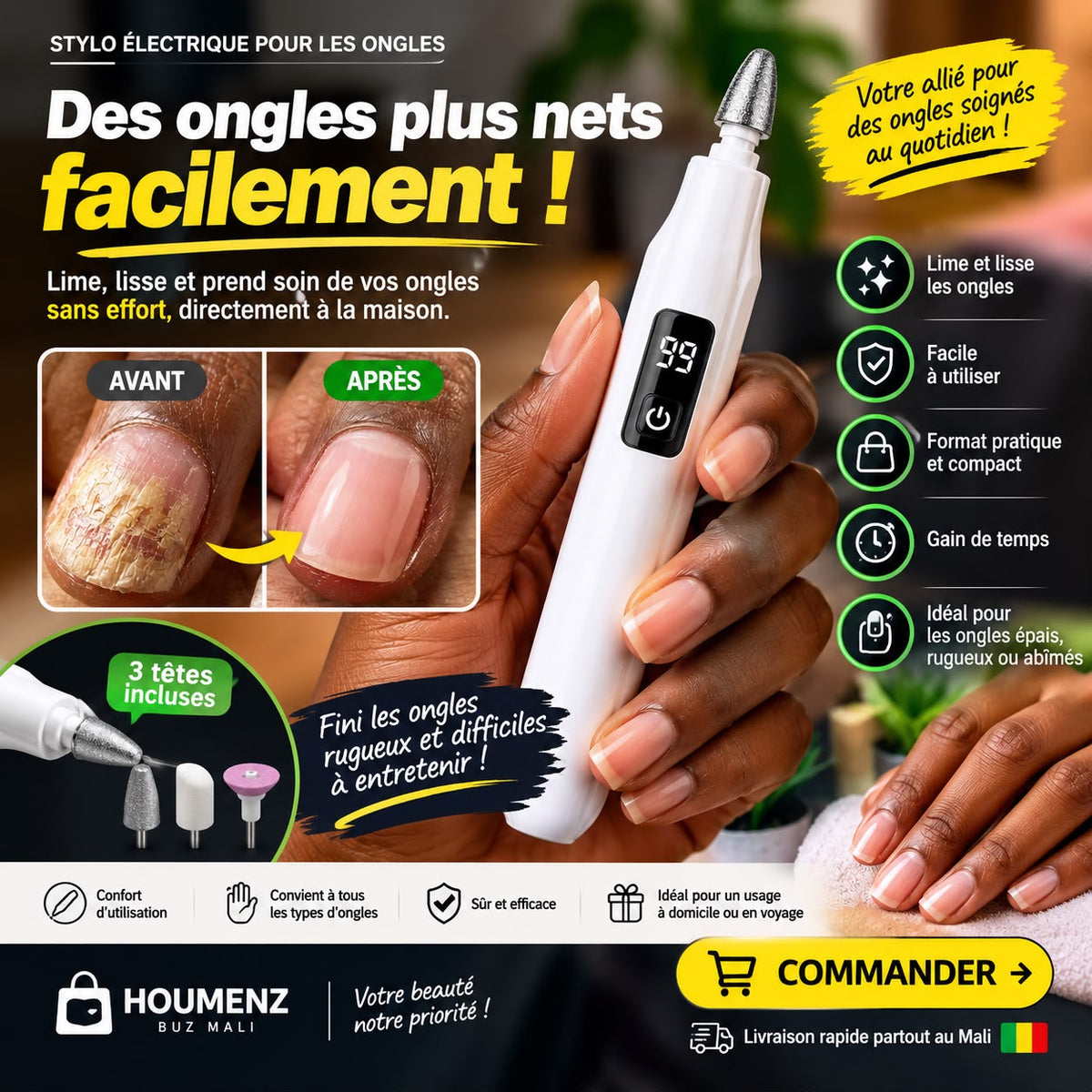 Lime à Ongles Électrique 4 Embouts Multifonctions