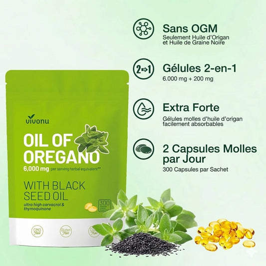 Huile d'Origan Ultra Concentrée (Carvacrol élevé) + Huile de Nigelle – Format Économique