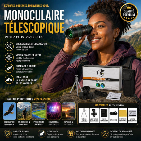 🔭 Monoculaire Ultra-HD 12x – Le Monde à Portée de Main