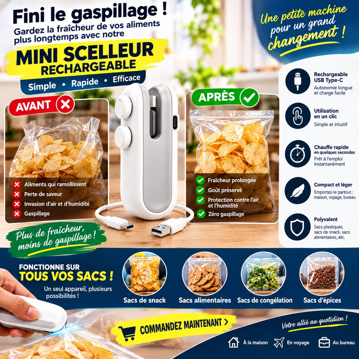 🔥 MINI SCELLEUR RECHARGEABLE USB-C