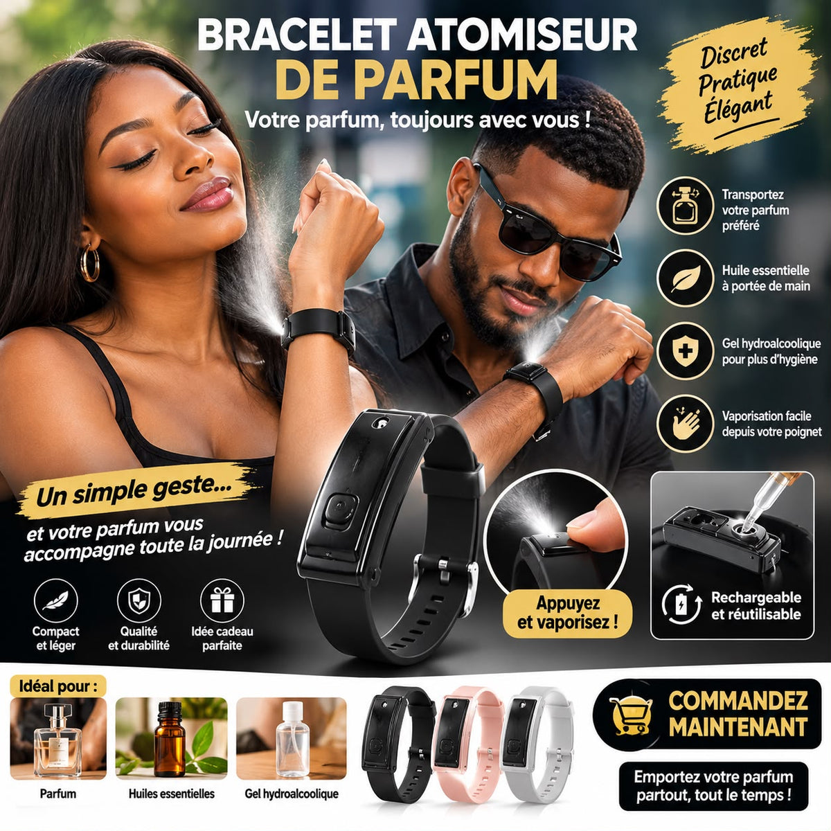 Bracelet Atomiseur de Parfum Rechargeable — Votre Parfum Préféré Toujours sur Vous