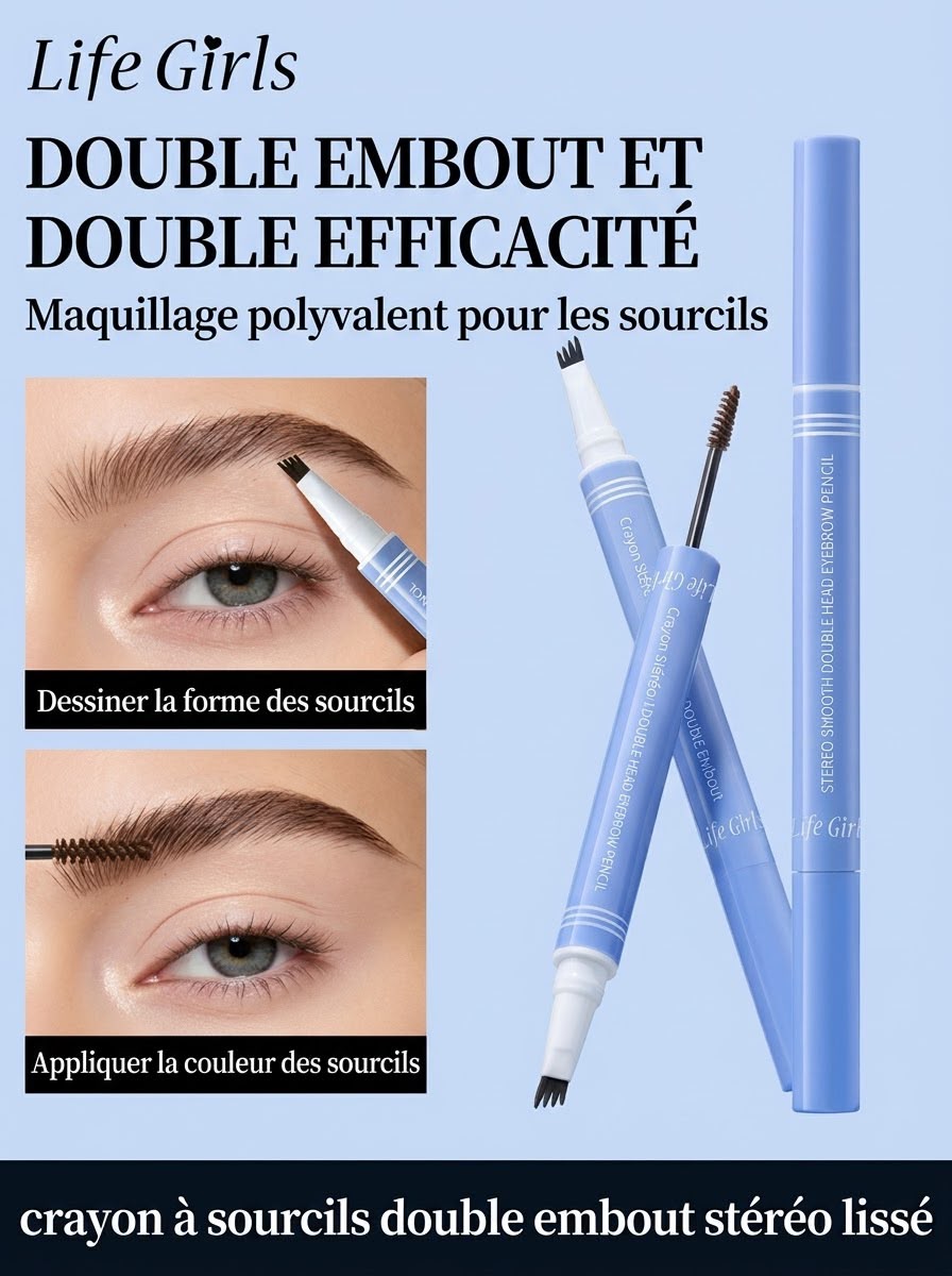 Crayon à Sourcils 2-en-1 à Double Embout – Pointe 4 Griffes, Effet Poil à Poil, Waterproof & Longue Tenue pour des Sourcils Parfaits ! 🔥